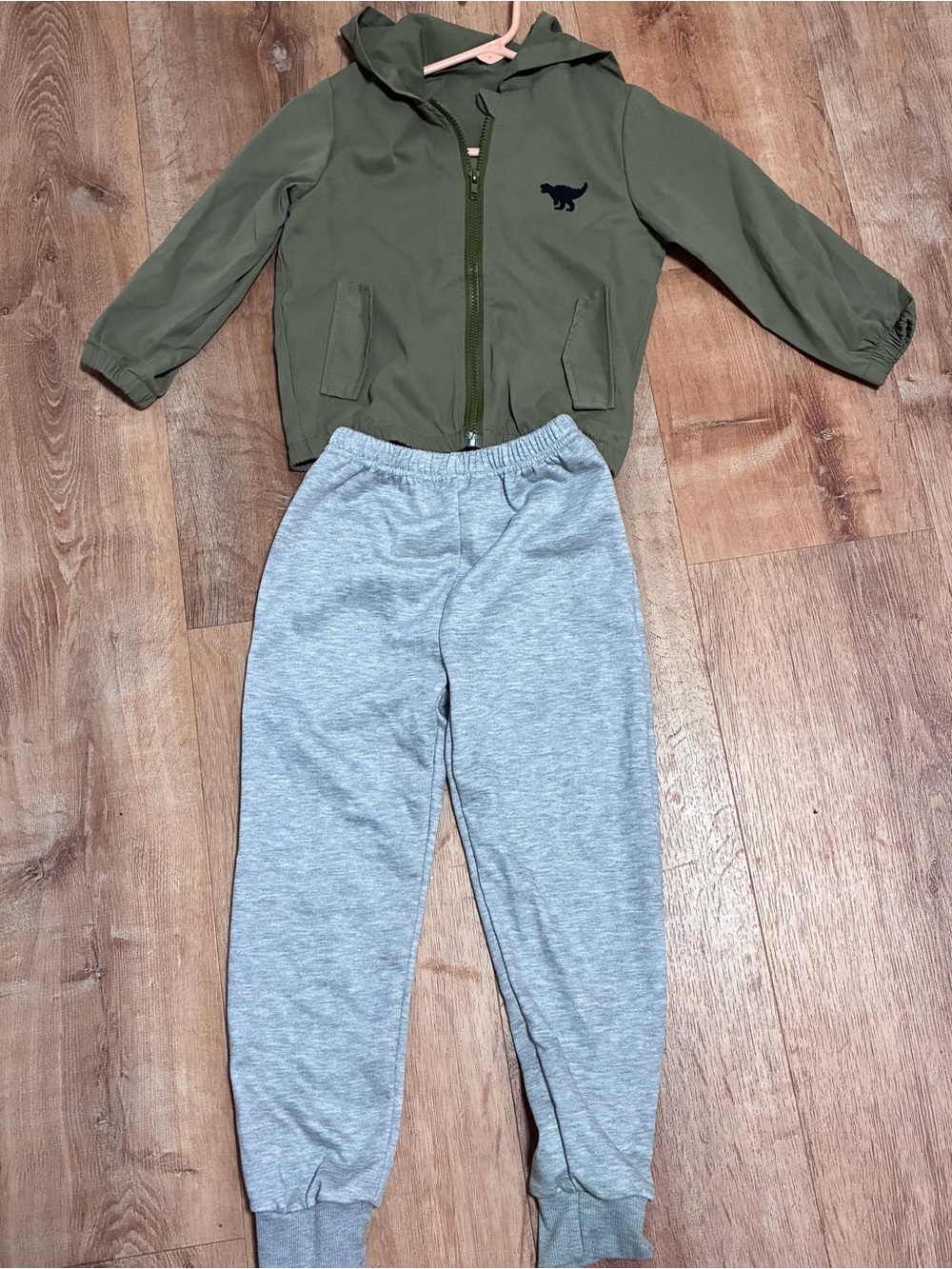 PatPat Olive Hooded Jacket with Light Gray Jogger Sweatpants